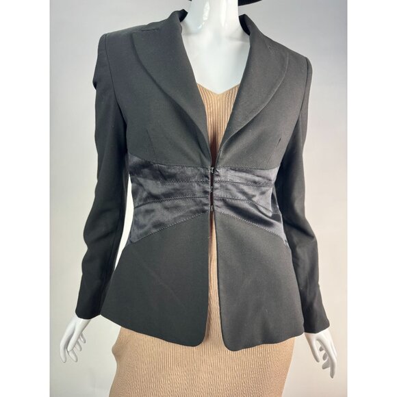 Bebe Satin Waisted Jacket Size 4 Black Polyester Blend - Picture 9 of 16
